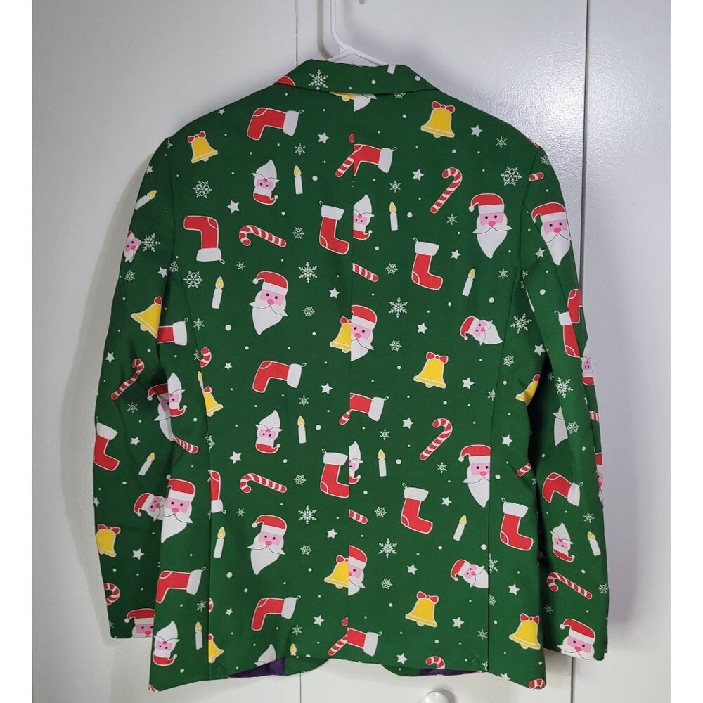 OPPOSUITS Men's SZ 40 Christmas Holiday Fun Suit Jacket Green Santaboss Print - Picture 2 of 8